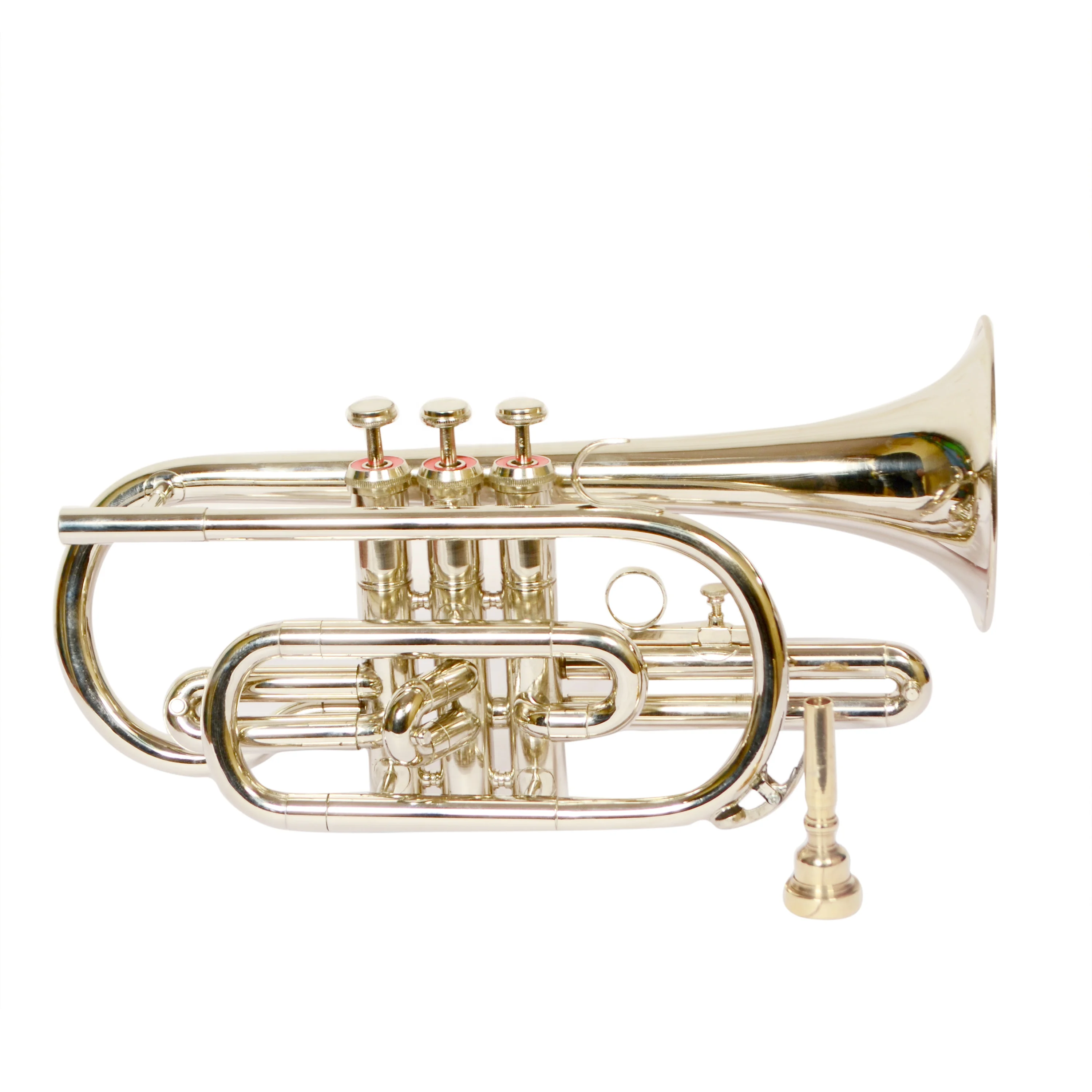 Heavy Quality Army Brass Cornet B Flat Nickel Polished Finish Scout Cadet Drill Parade Bugle Trumpet Musical Instrument