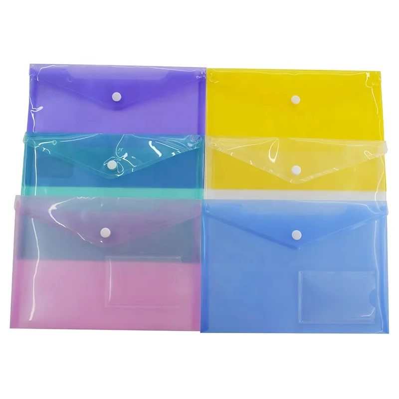 
A5 plastic pockets button snap file folder with name card 