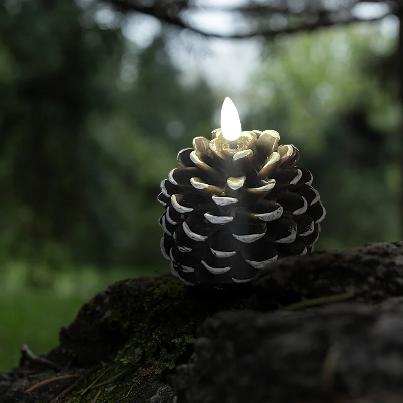KSWING Brown Pine Wax LED Candle Light Flameless  Real Wax  decoration Candle Light for Bedroom
