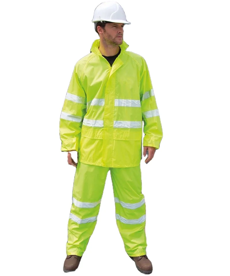High Visibility Class 3 Reflective Long Jacket Safety Raincoat For Men Reflective Poncho Raincoat Fluorescent Security