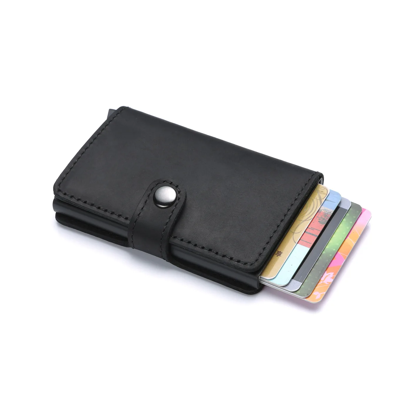 Genuine Leather Wallet Minimalist Credit Card Holder Money Clip Slim Mini Metal Wallet Rfid Men Wallets