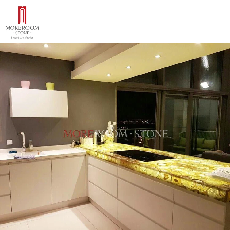 apartment dining table countertop yellow agate stone plates