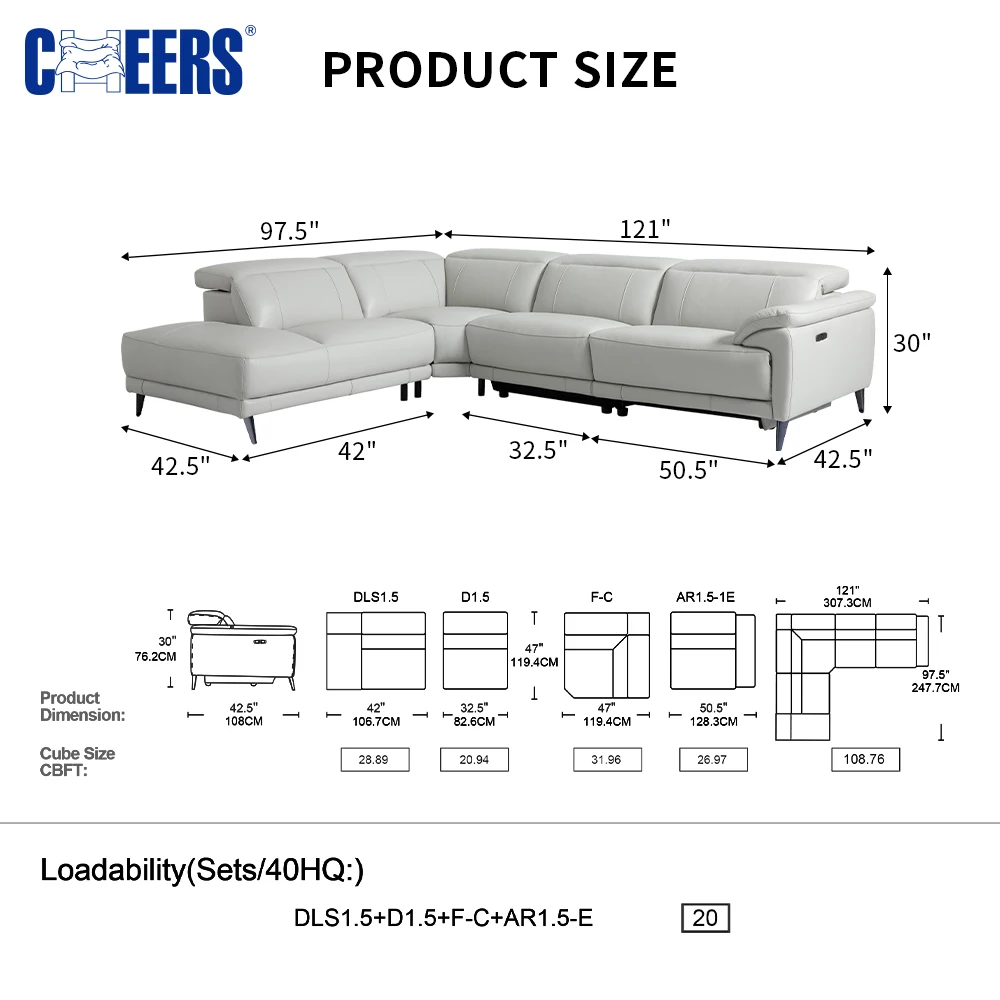MANWAH CHEERS Multifunctional Luxury Sofa Set Leather Corner Sofa With Usb Charger Living Room Furniture 4 Seater Sofa