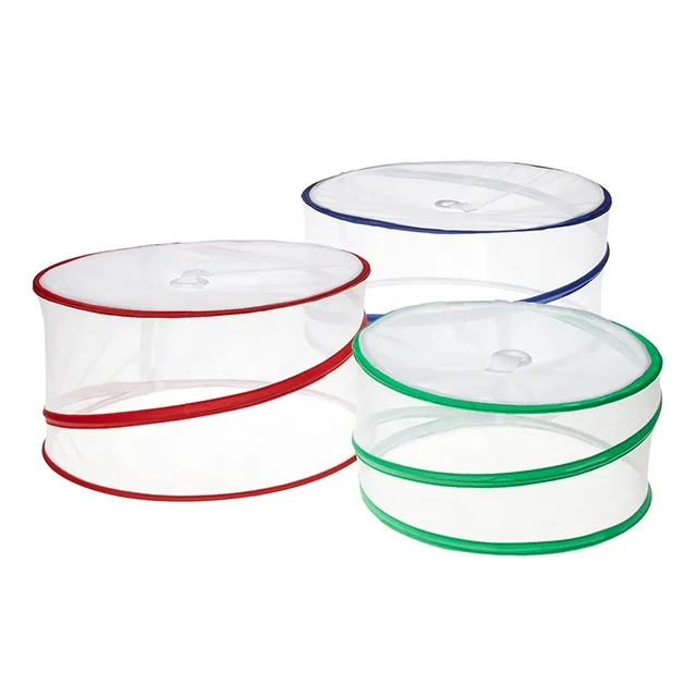 Set Of 3 Pop Up Food Covers Protectors - Mesh Screen Collapsible Bottomless Design With Carry Ring