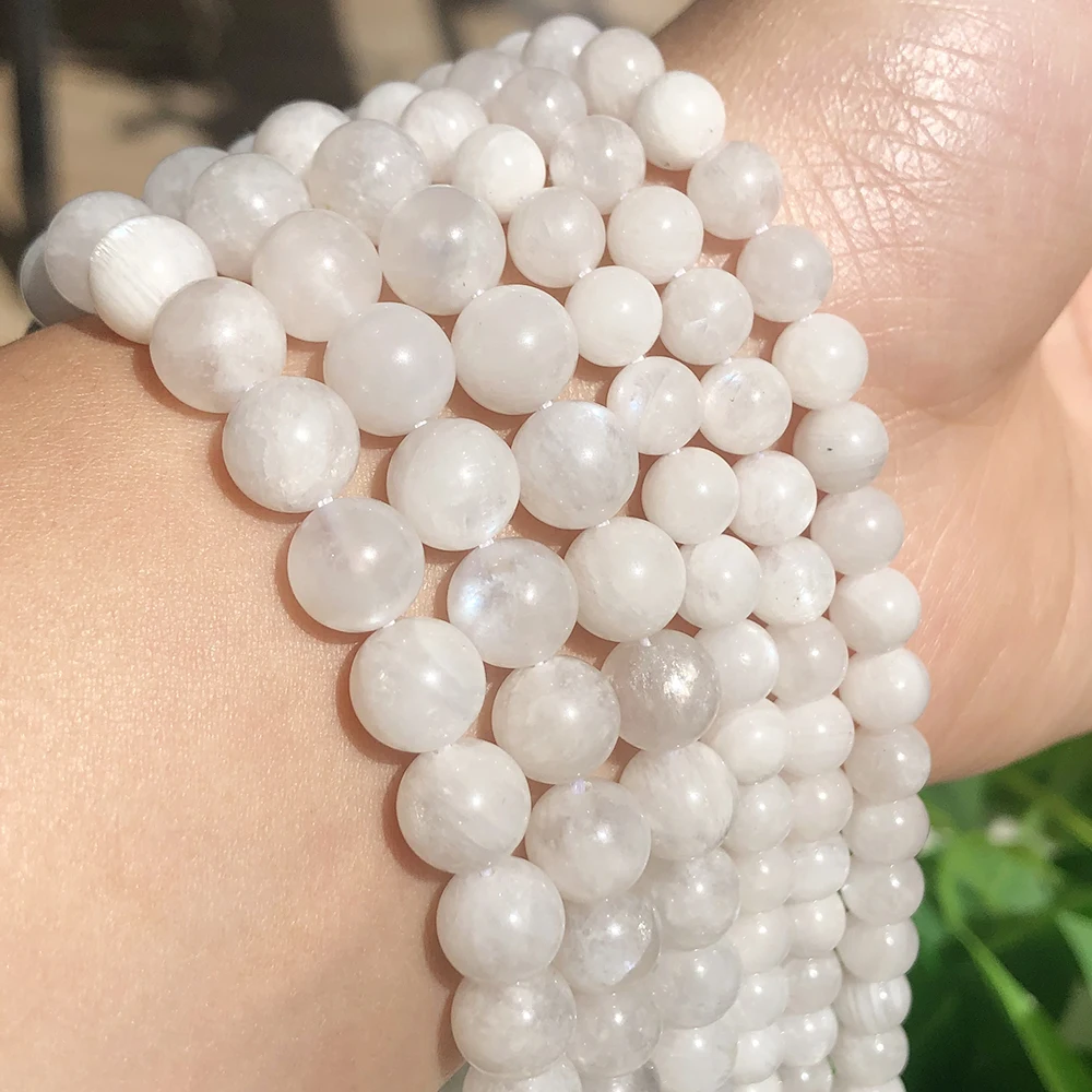 Natural 6/8/10mm A+ White Moonstone Round Beads Loose Stone Beads For Jewelry Making DIY