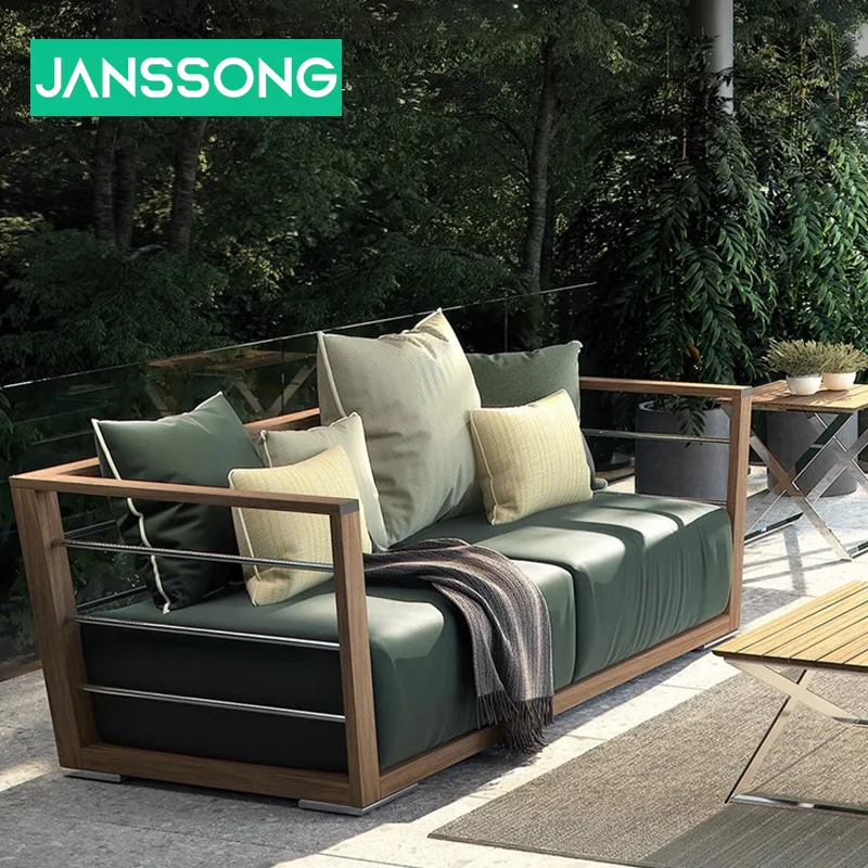 Nordic Outdoor Teak Sofa Combination Courtyard Villa Terrace Sun Room Sofa Outdoor Garden Stainless Steel Furniture