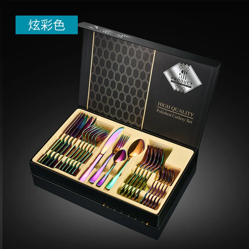 Hot Selling 24 Pcs Gift Set Gold Flatware Stainless Steel Cutlery Set with Box 24pcs Flatware Sets