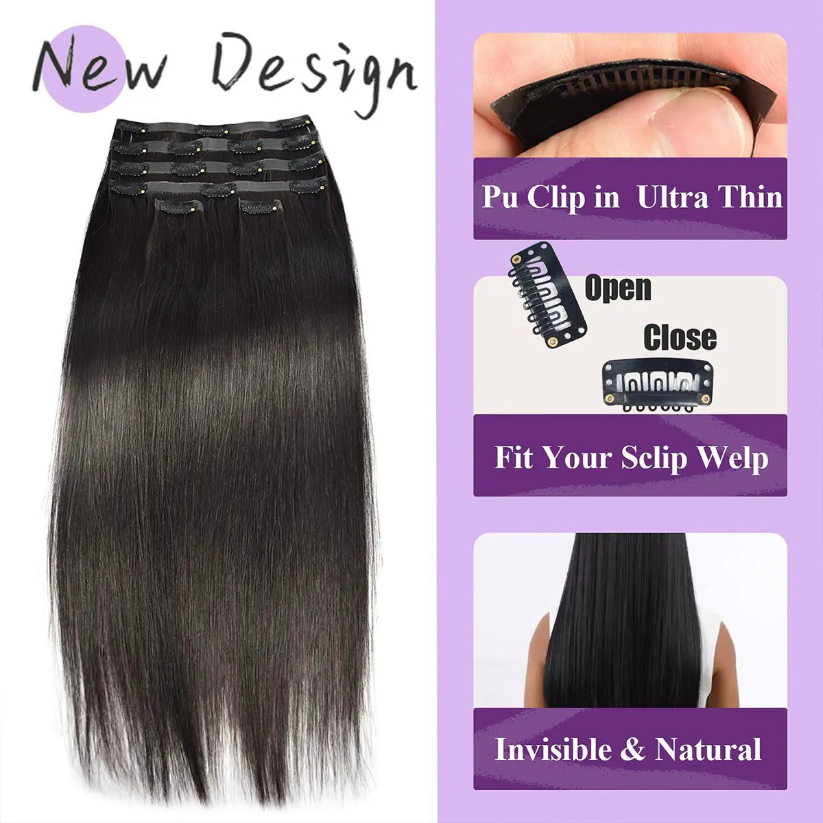 Raw seamless clip in hair extension curly unprocessed 100% Raw human hair Clip in Hair Extension Kinky Straight