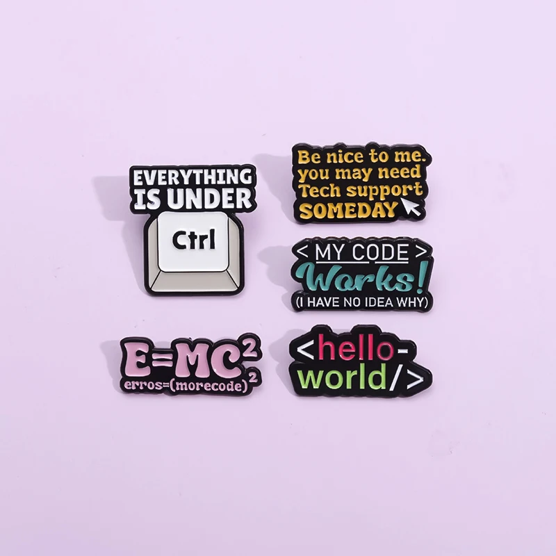 Computer Program Code Enamel Pins Custom Hello World Brooches Lapel Badges Funny Jewelry Gift for Kids Friends