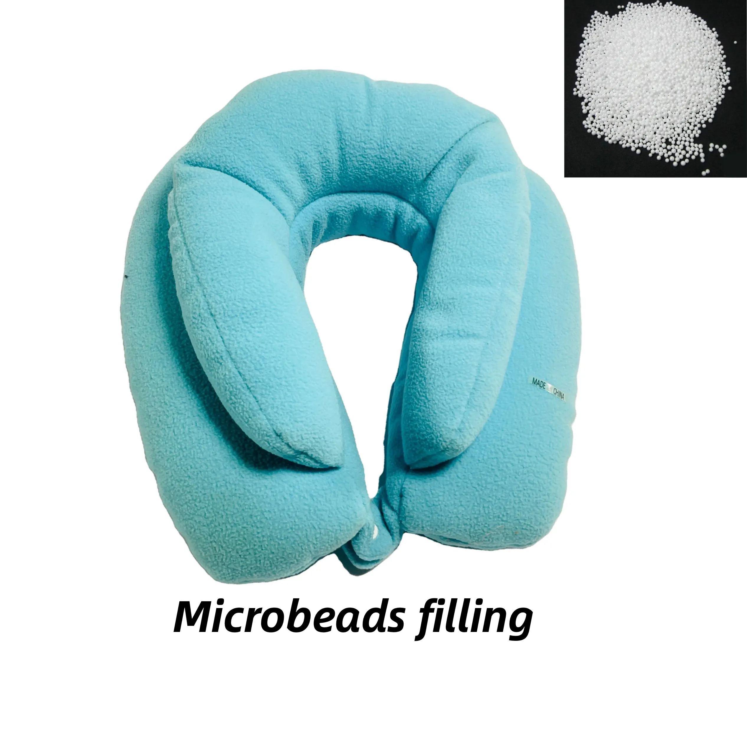 Wholesale Custom Color Sky Blue Microbeads Filling Soft Cover Pillow Cushions U Shaped Neck Travel Pillow For Sleeping Airplane