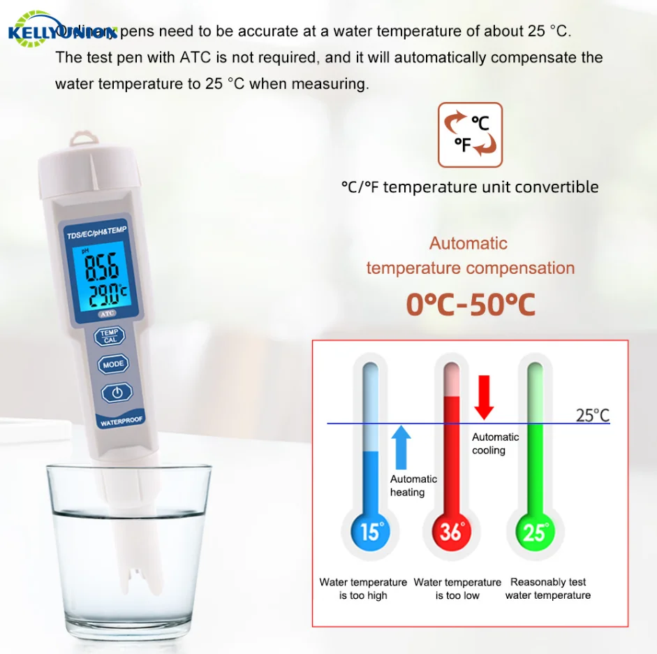 Digital 4 in 1 PH TDS EC TEMP Meter Pool Aquarium Hydroponics Drink Water Quality Analyzer Conductivity PPM Tester