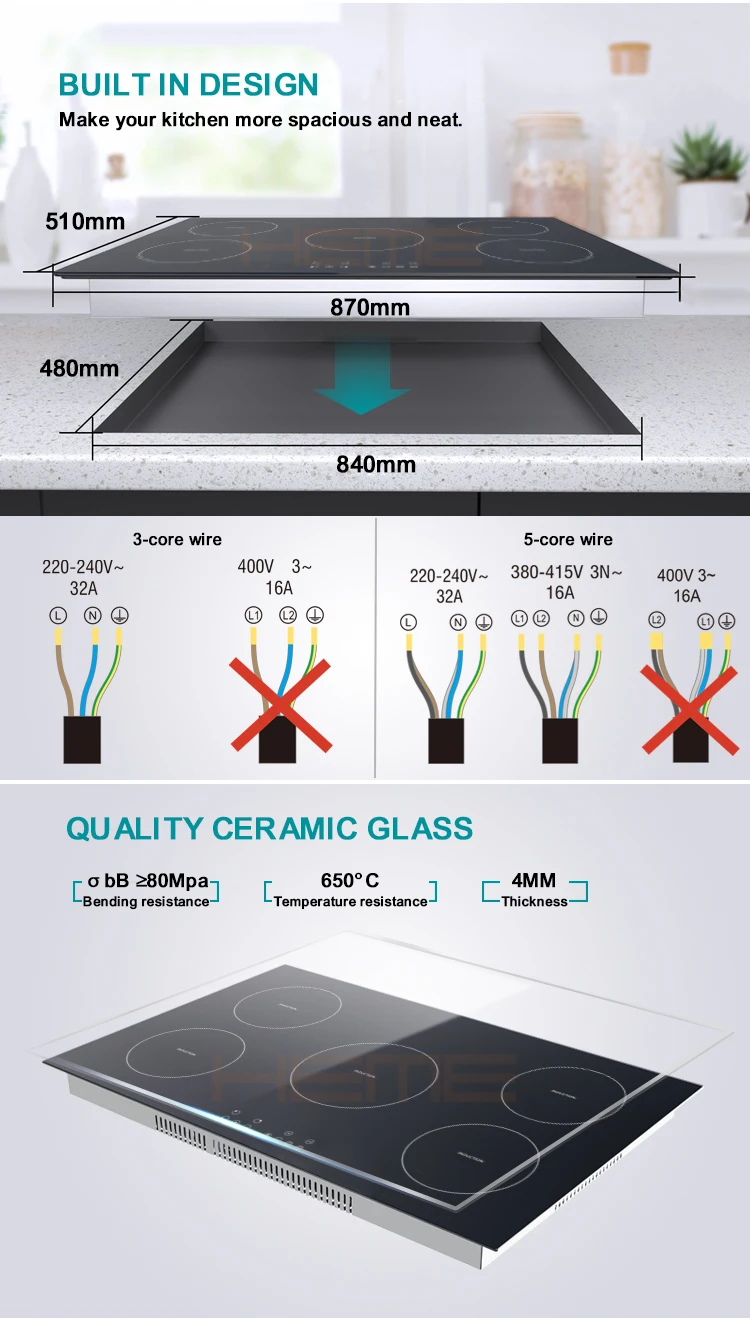 CE CB Certificate Kitchen Appliances Panel Electric Induction Cooker with Timer Burner Induction Cooktop Glass Flex Zone 87cm