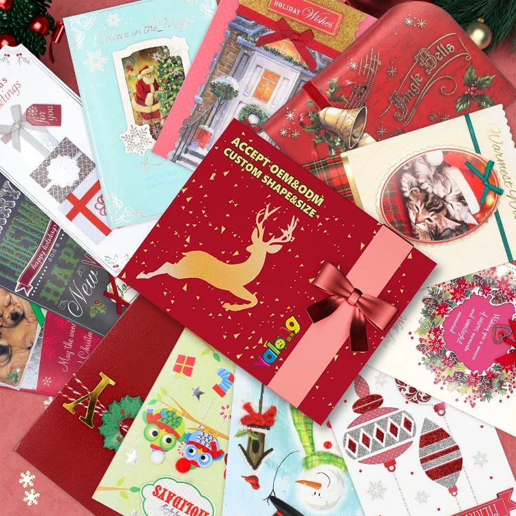 Hot Selling Custom Printing Designs Marry Christmas Cards Holiday Greeting Cards With Envolpe