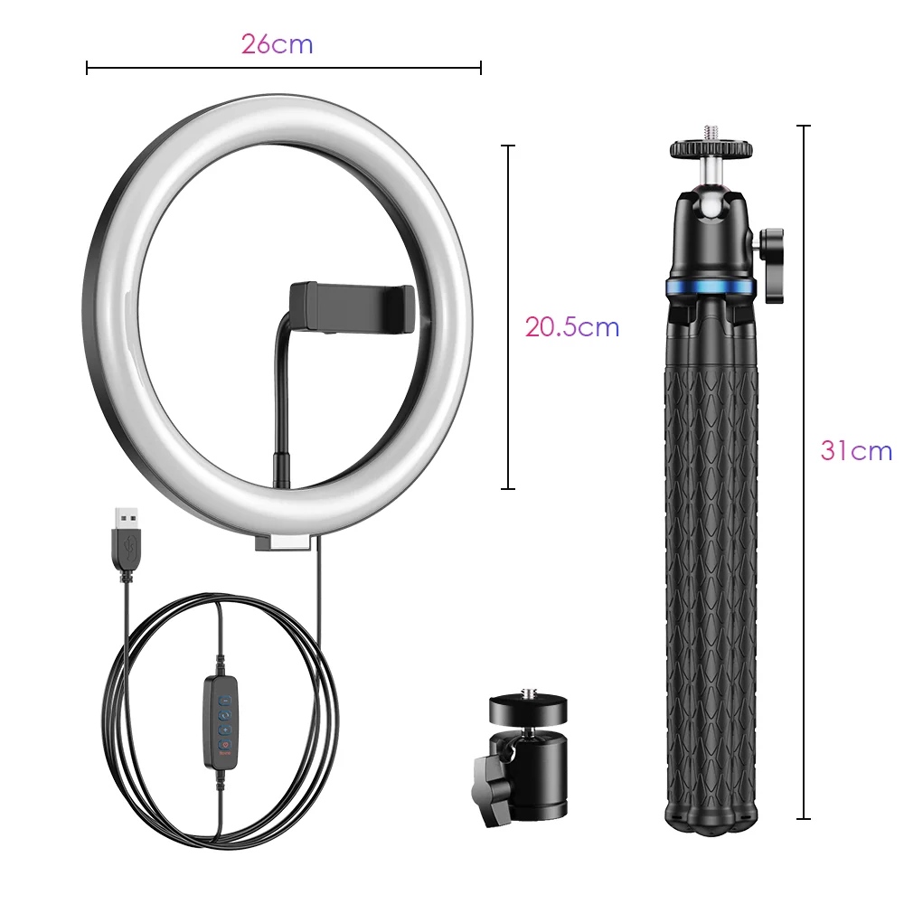 Best Seller10 Inch LED Ring Light Photographic Selfie Ring Light with Table Tripod for Makeup/Live Streaming