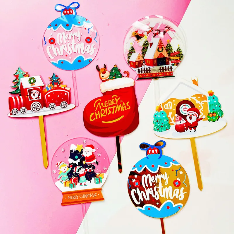 The New Listing Color Printing Cartoon Santa Claus Merry Christmas Acrylic  Cake Topper