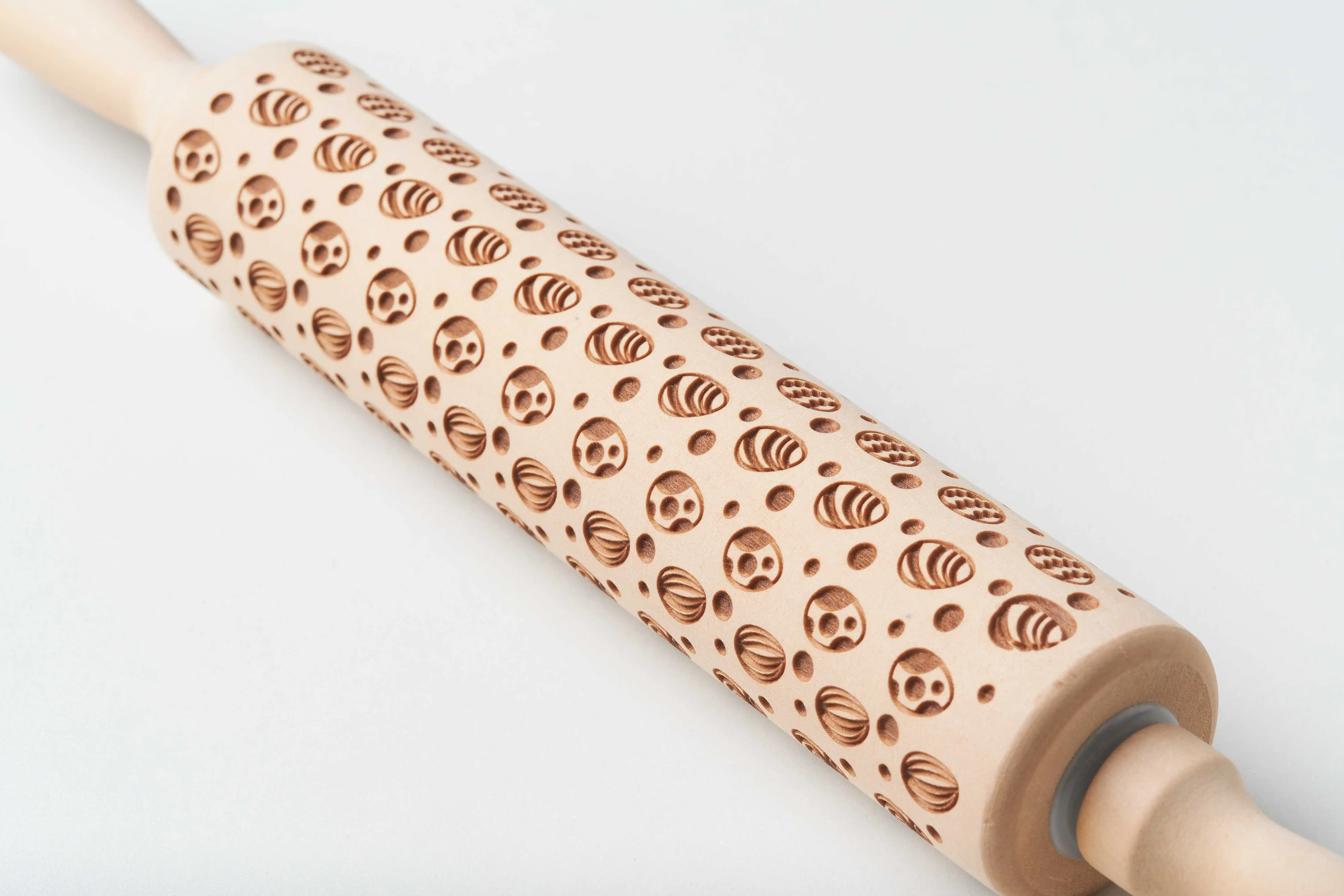 Wholesale Factory Wooden Beech Black Print Rolling Pin Roller Embossed Rolling Pin Cookies Cookie Rolling Stick Custom Utensil