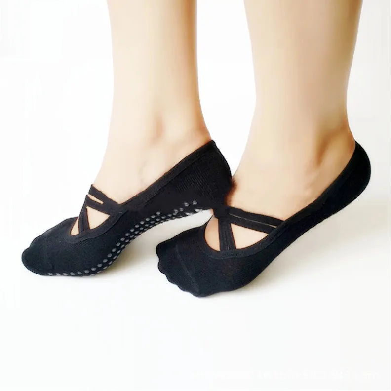 classic cross strap backless bamboo yoga socks hot style dance training socks Pilates non-slip floor socks yoga