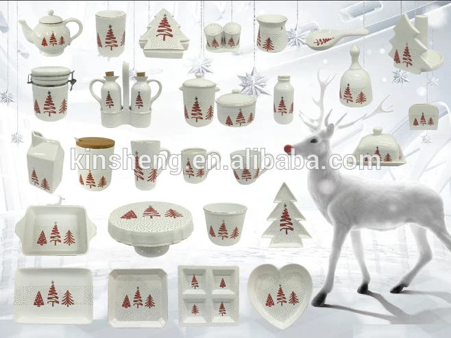 Christmas Tree Pattern White Ceramic Kitchen Decorative Candy Storage Cookie Jar With Lid