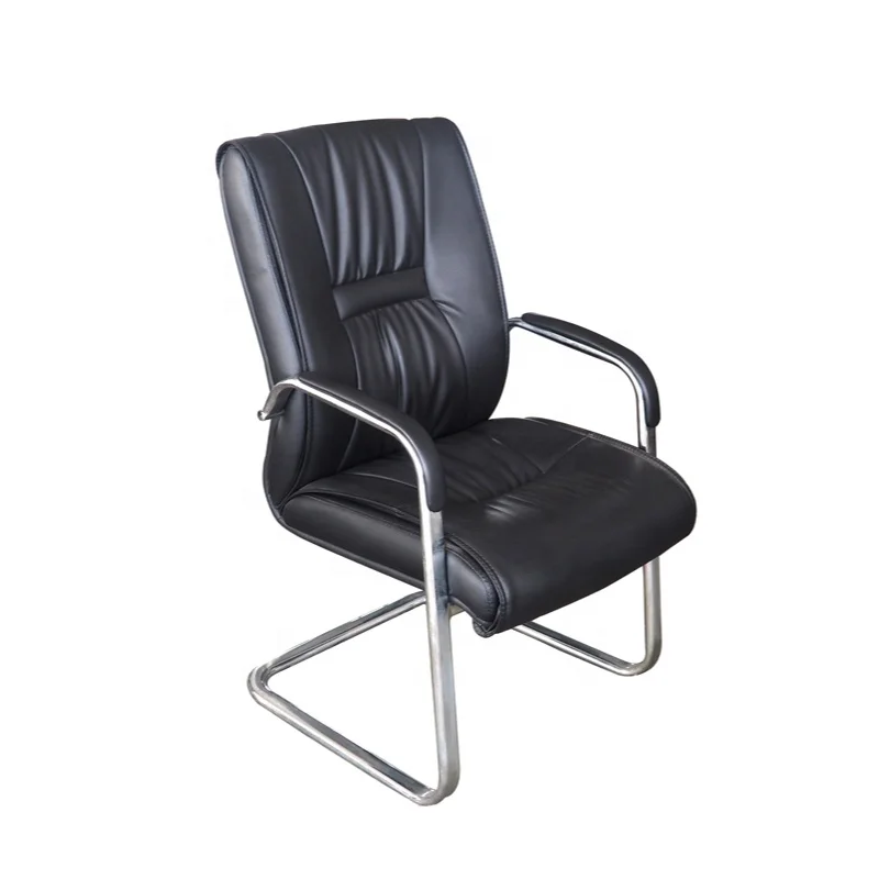 Fixed Metal Frame Executive Visitor Chair Mid-back Leather Meeting Office Chair