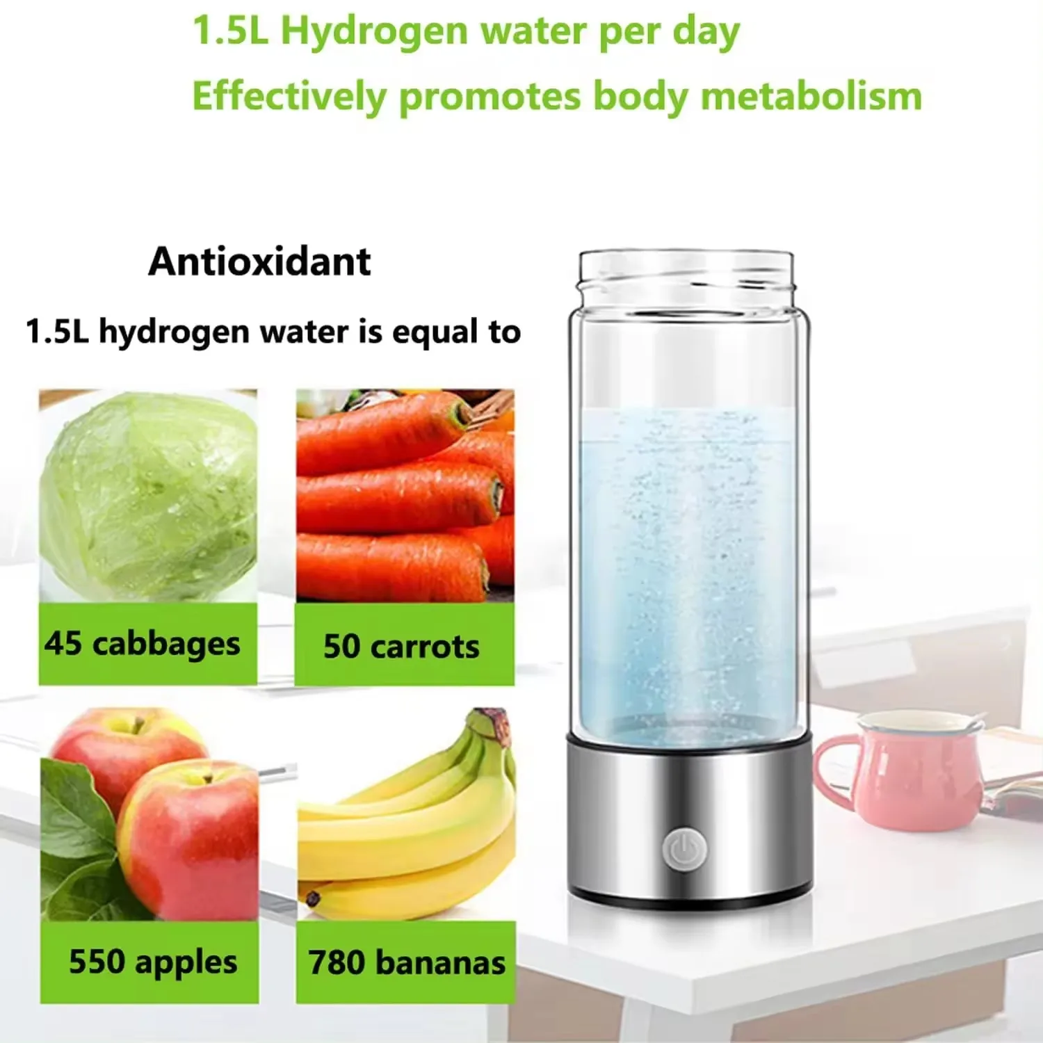 Hydrogen Water Bottle Portable Hydrogen Water Ionizer Machine Generator Hydrogen Rich Water Glass Health Cup