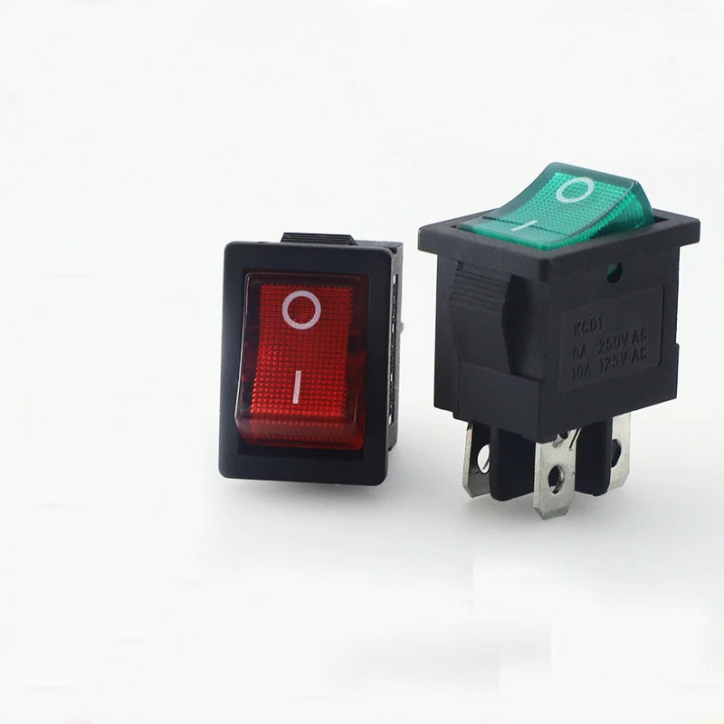 KCD1-104N ВКЛ-ВЫКЛ 4 штыря Кулисные переключатель 21*15 DPDT с подсветкой желобковый выключатель
