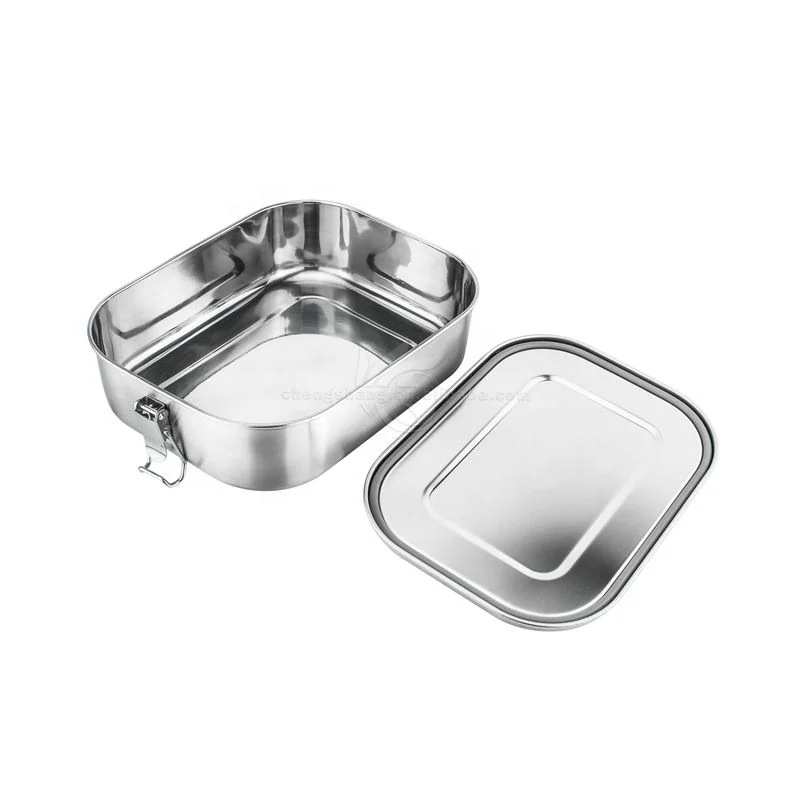 Большой Ланч-бокс из нержавеющей стали металлическая коробка Bento контейнер для еды с фиксаторами детей школы офиса работы