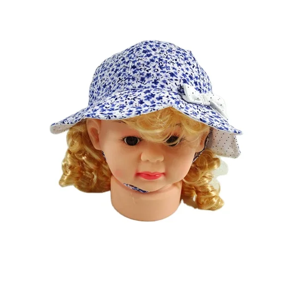 Ins Fashion Baby Full Floral Print Bucket Hat with Bowtie
