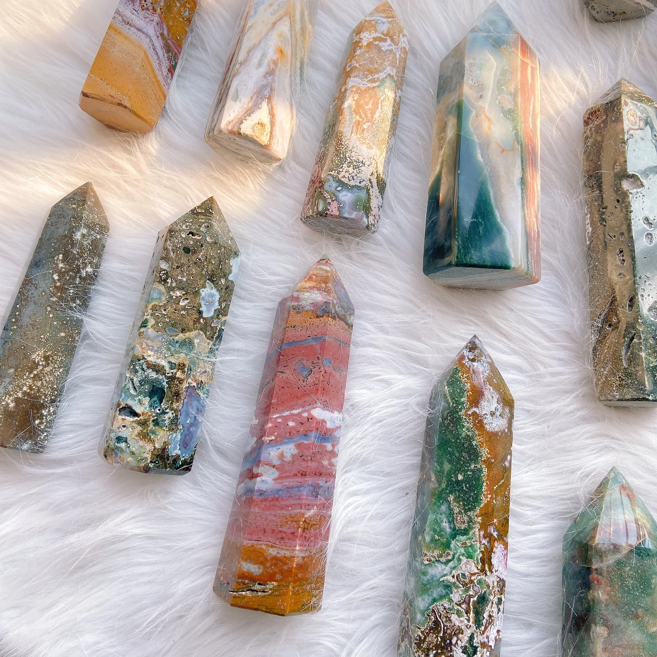 hot sale 2022 donghai crystal Superior Quality colorful ocean jasper oj tower  Energy healing Crystal Crafts points tower