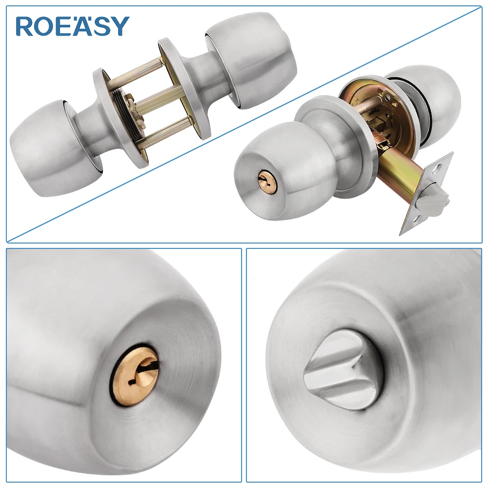 Roeasy lock tubular door knob lock keyed entry handle knob stainless steel round door locks