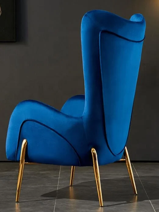 Luxury Hotel Hall Lobby Classic Design Wing Back Armchair Sofa Chairs Velvet Fabric Gold Stainless Steel Tufted Lounge Chair
