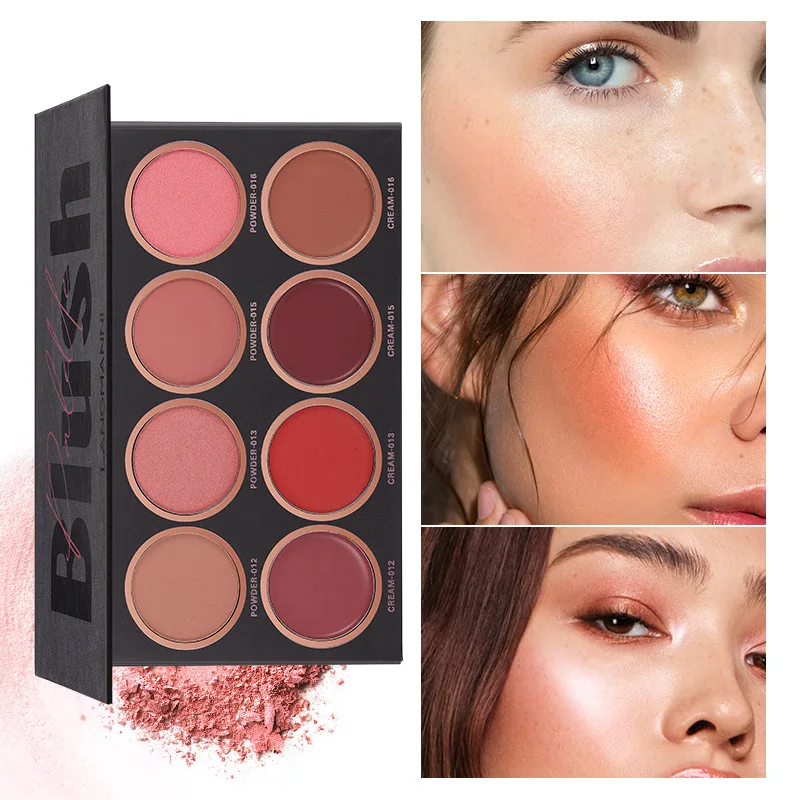 8 Colors Blush Palette Matte Mineral Blush Powder Bright Shimmer Face Blush Contour and Highlight Professional Facial Beauty