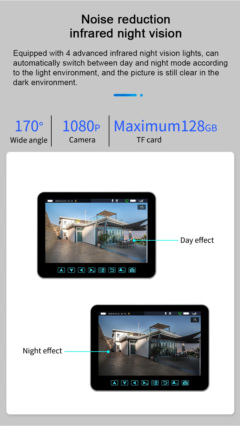 1080P HD 7 Inch Display Smart Home Security Wireless Camera Video Doorbell