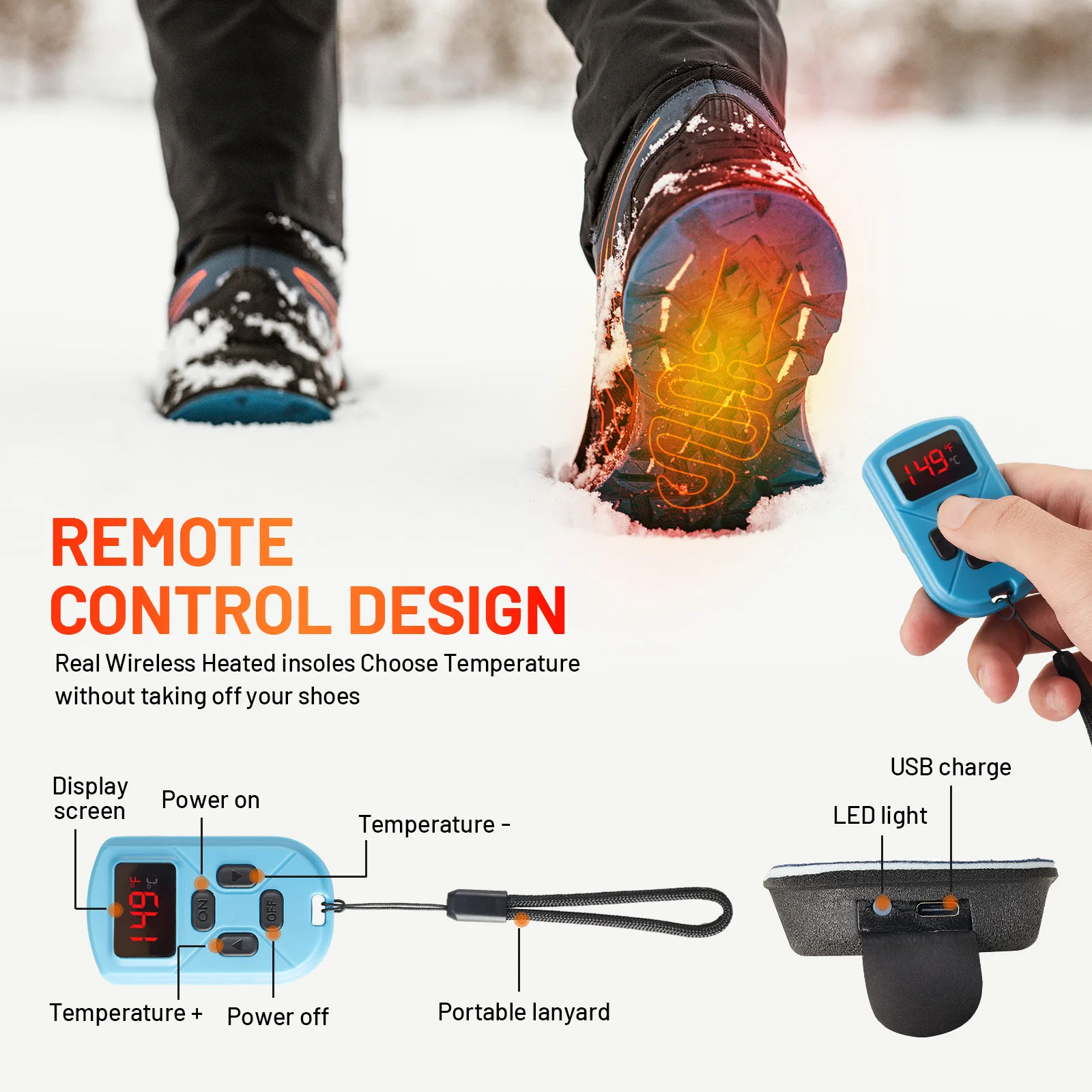 Heated Insoles With 3000mAh Li-ion Battery Insole Can Be Cut To Size Washable Foot Warmer Shoe