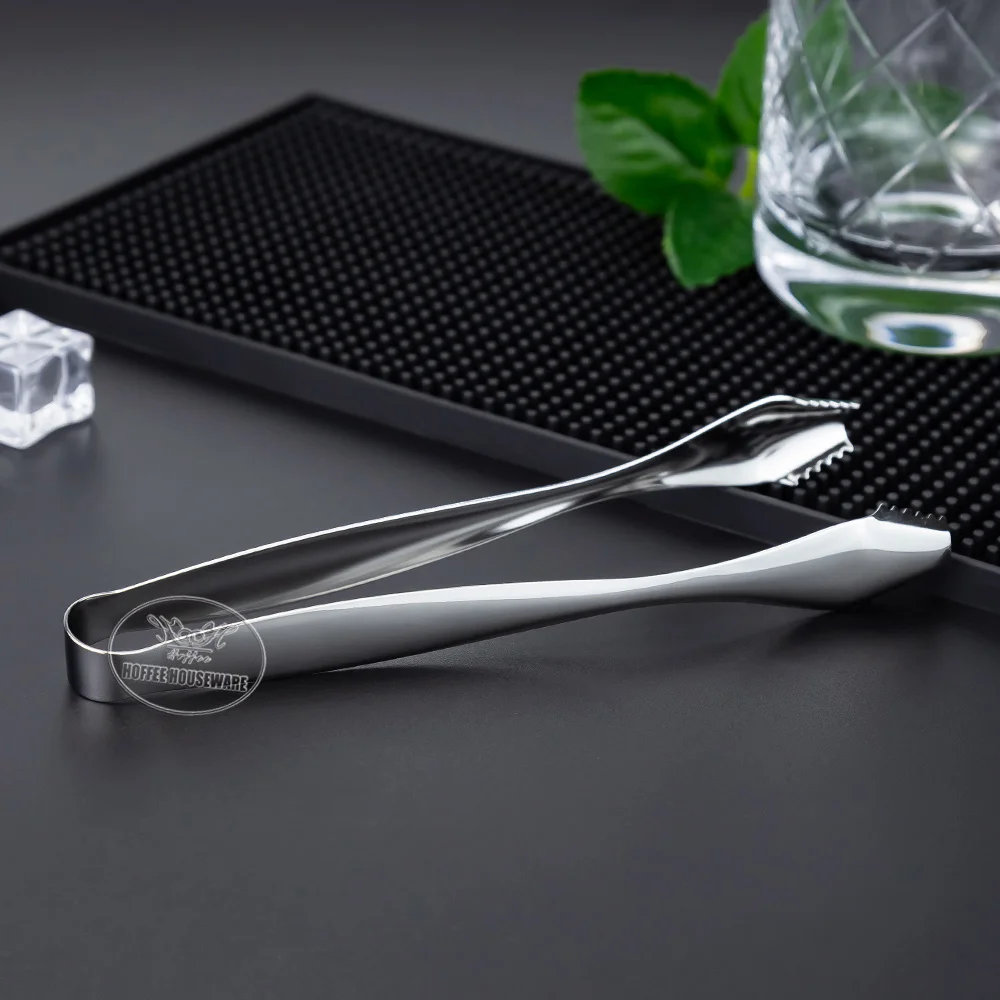 Custom Logo Color 18/8 Stainless Steel Ice Tongs Ice Sugar Cubes Cocktail Serving Mini Bar Tongs For Ice Bucket