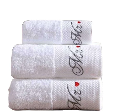 Custom gold thread embroidered logo 100% cotton five star hotel face bath towel set