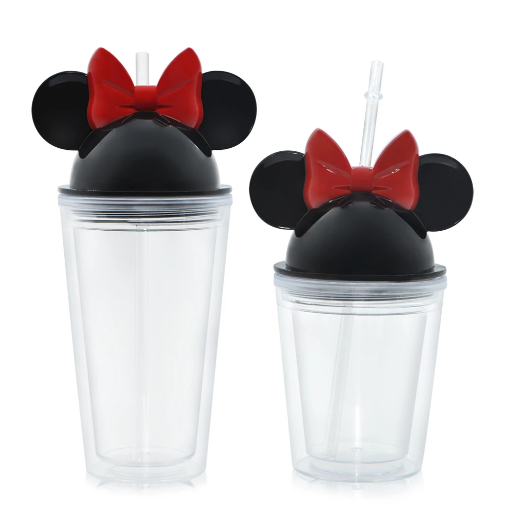 Hot Selling Wholesale Acrylic Plastic Double Wall Clear Drinking Cup Cute Mickey Mouse Water Bottle