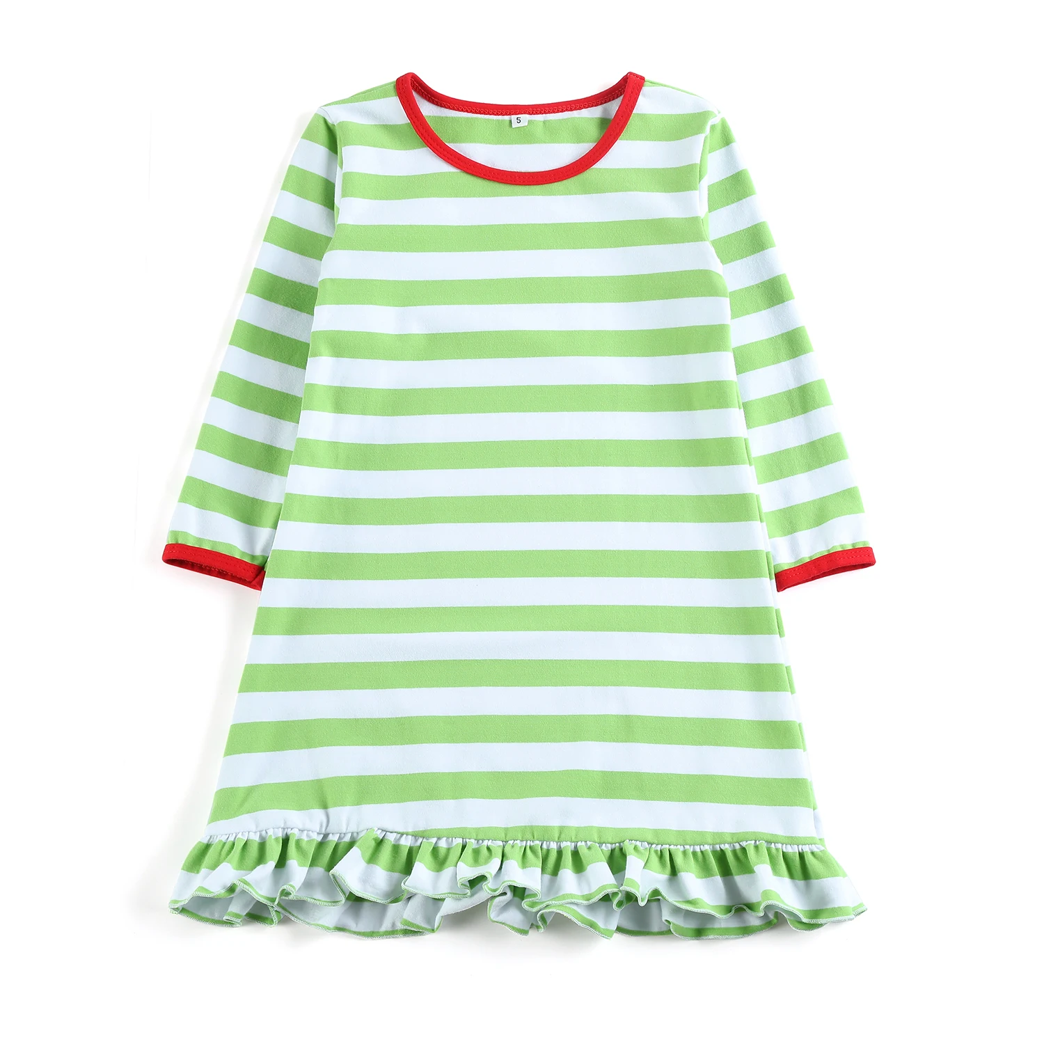 Lanye best selling boutique 95% cotton striped Christmas kids girl long sleeve nightgown