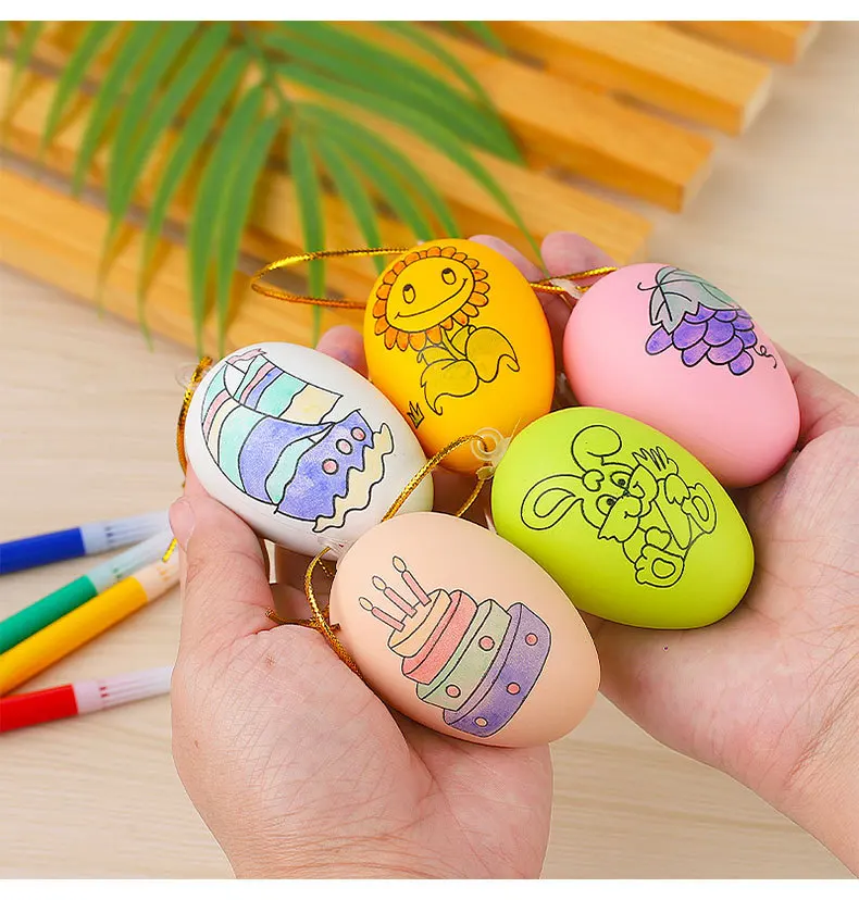 Easter Eggs Ornaments Bulk Decoration For Craft White Hanging Plastic Artificial Eggs With Rope For Tree Diy Painting Decorating