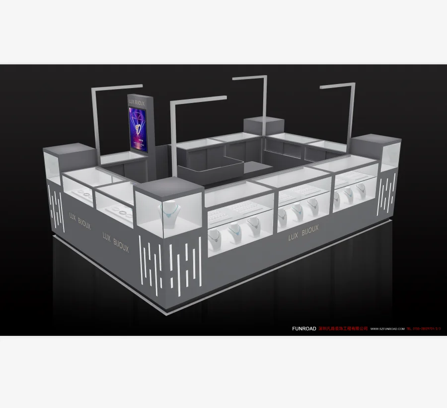 Customized Stylish Jewelry Showcase Display Set Jewelry Kiosk For Mall