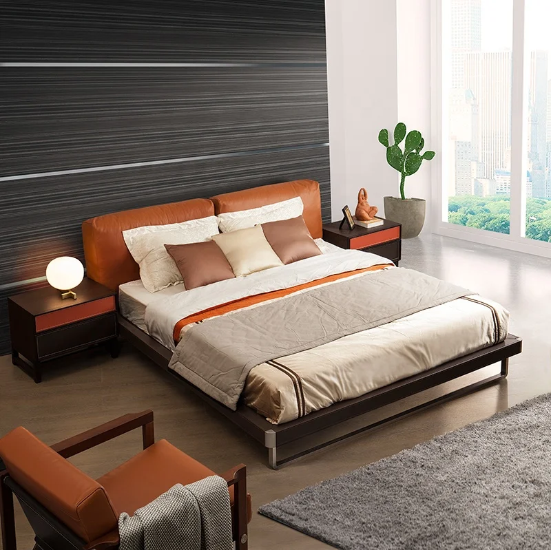 
Light Luxury Modern Simple Soft Bag Wedding Bed Leather Bed Bedroom Solid Wood Bed Master Bedroom Double 