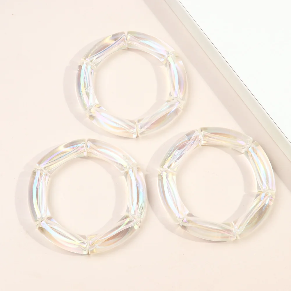 New Fine Fashion Jewelry Mermaid Discolored Bangle 3 Pair/Set Transparent 12mm Tube Beads  Acrylic Bracelet Set for Women