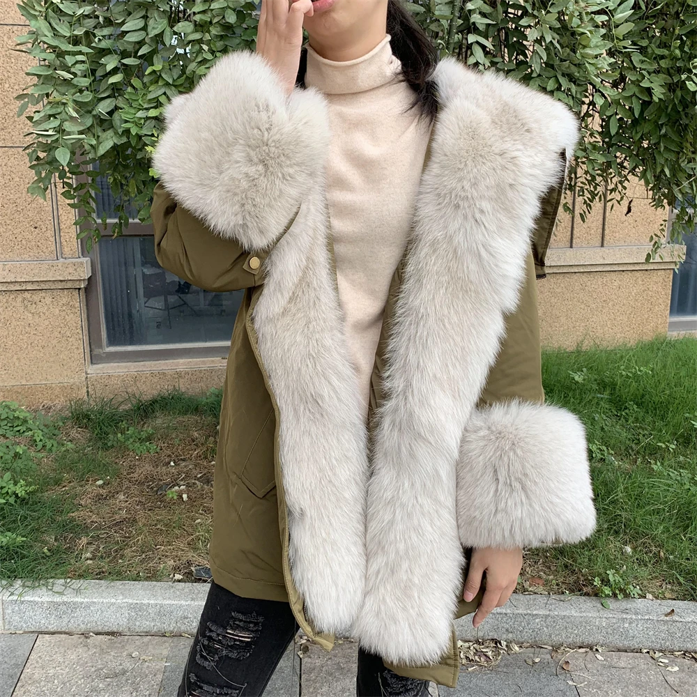 Wholesale New Style Warm Thick Parka With Real Big Fox Fur Collar And Cuffs Winter Fashion Ladies Parka Jacket