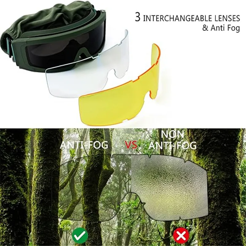 Tactical Glasses Desert Goggles with 3 Interchangeable Lens Shooting Motorcycle CS Shock Resistant Sports Goggles