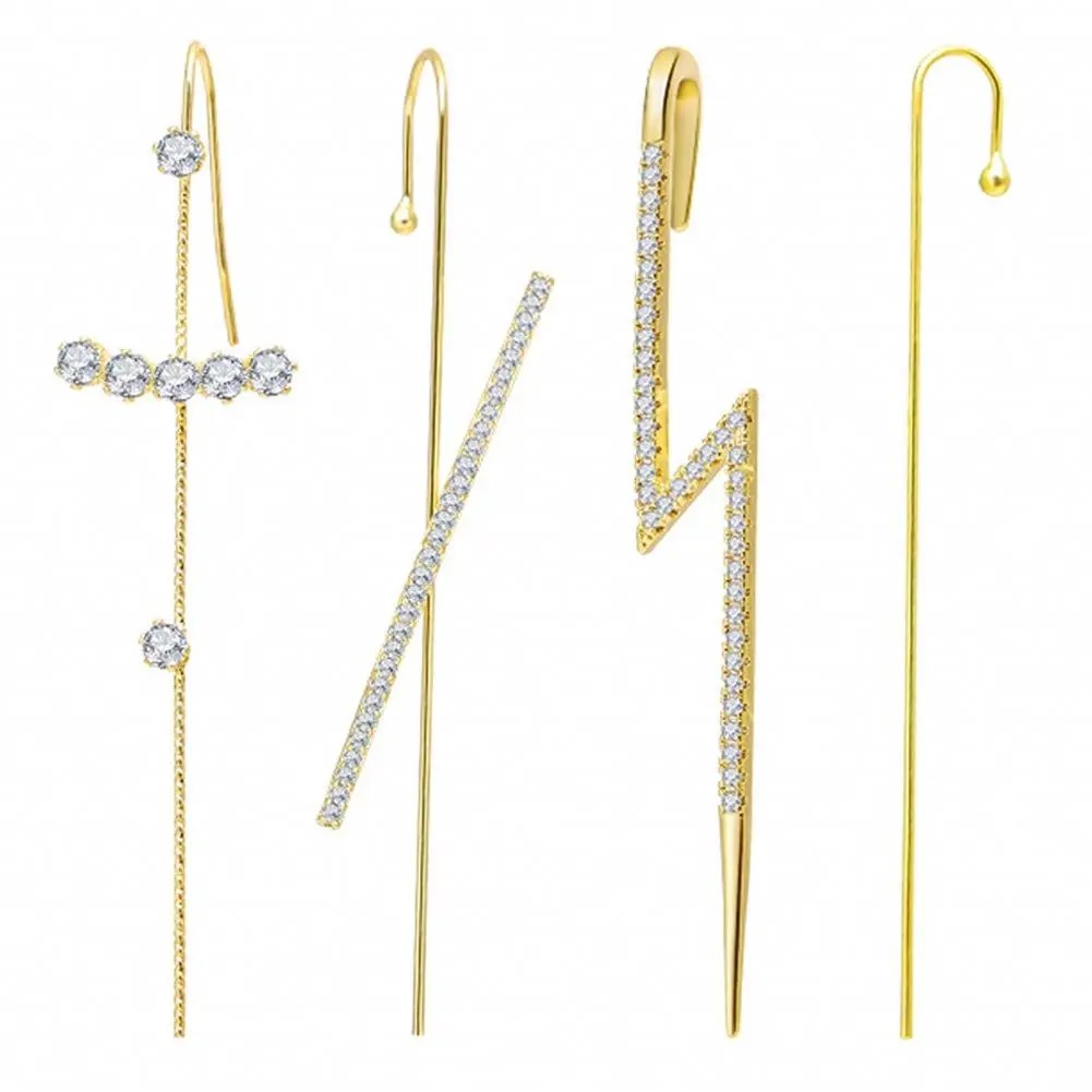 Gold Ear Cuff Self Piercing Earrings Set Ear Wrap Crawler Hook Earrings for Women