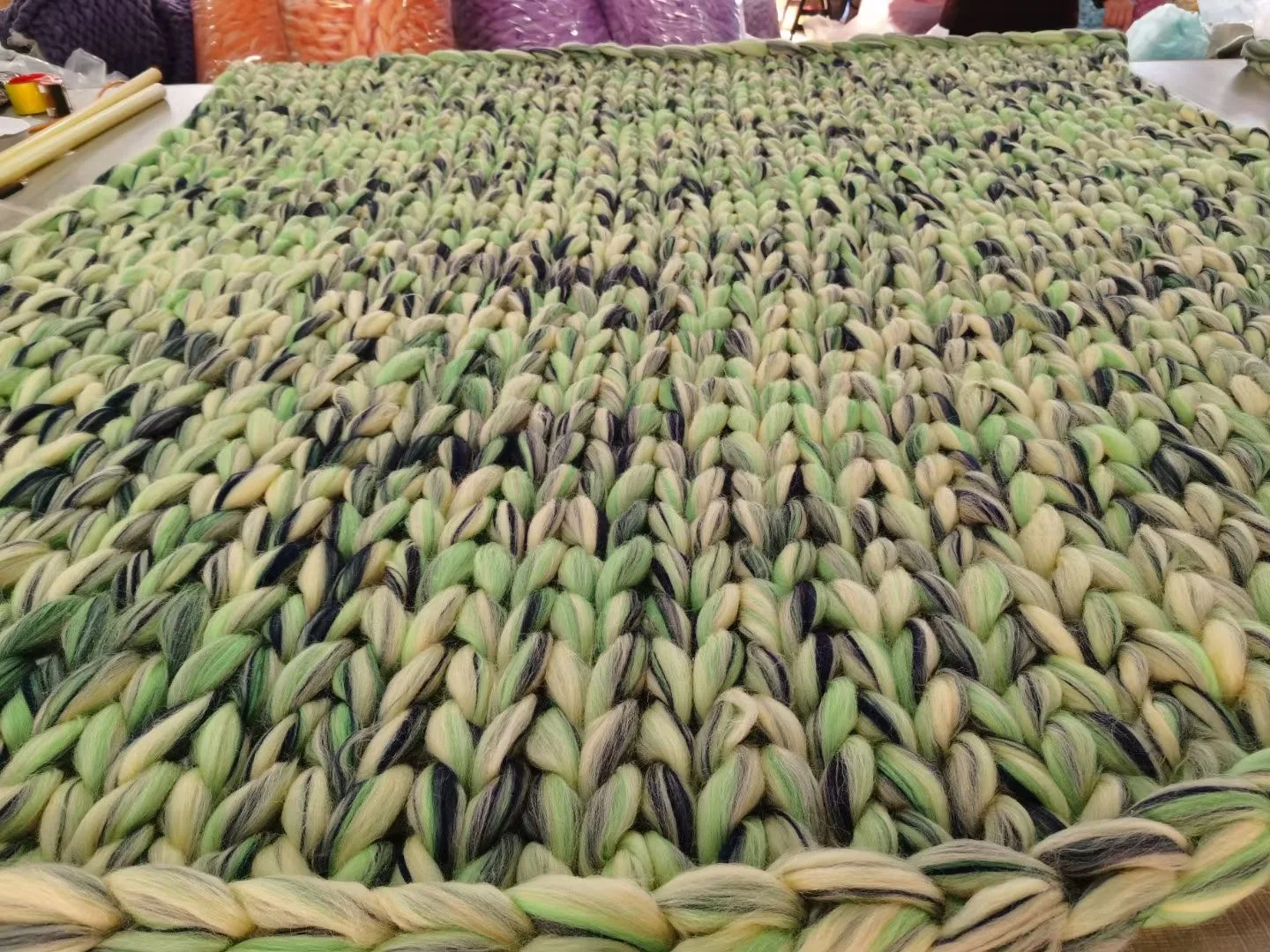 100% Chunky Knitted Mixed Merino Wool Throw Blanket