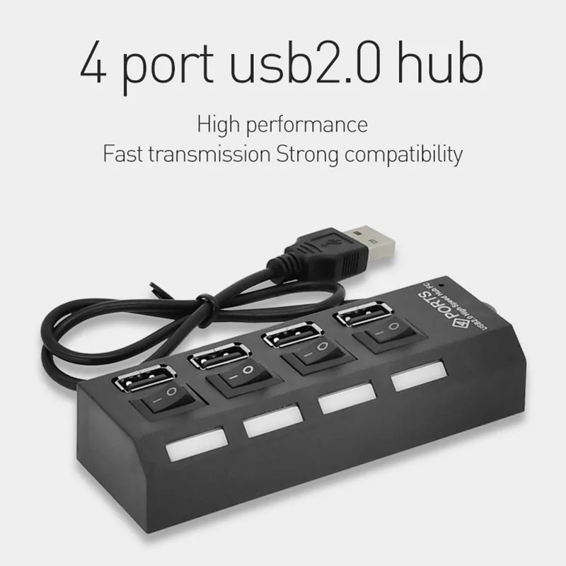 Newest Multi Port USB Splitter, Wholesale 4 Ports LED Light Separate Switch USB2.0 Hub For Laptop