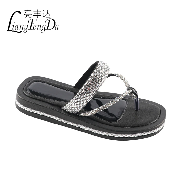 Factory Wholesale Africa Large Size Rhinestone Slides Slippers For Women Outdoor Platform Ladies Sandals