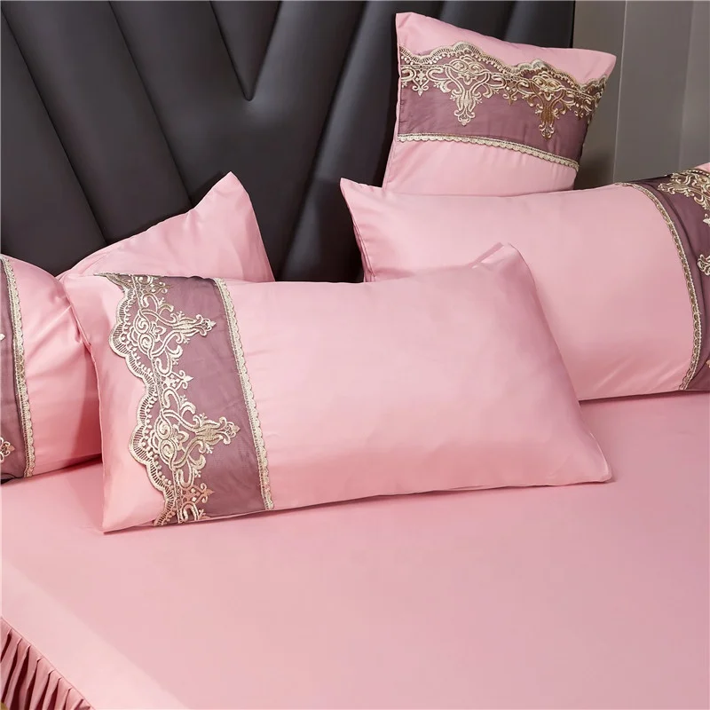 Washed silk four piece bed skirt Heavenly Moselle lace lace four piece bed sheet and duvet cover
