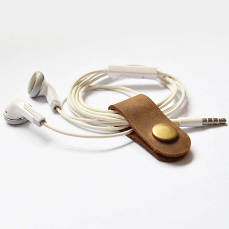 Top Sale Cable Holder USB Wire Winder Earphone Organizer Genuine Leather Desk Phone Charger Cable Clip Earphone Clip