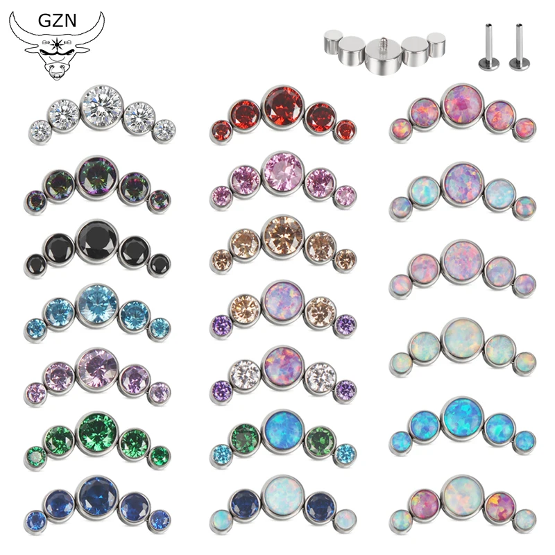 ASTM F136 Titanium High Grade Internally Threaded Zircon Body Jewelry Labret Lip Piercing Earrings Jewelry